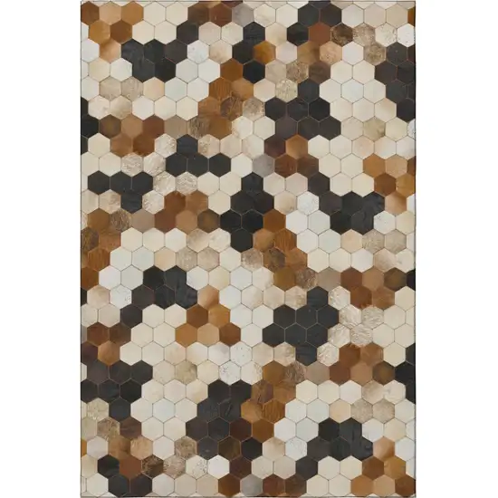 Black Brown And Ivory Geometric Washable Area Rug With UV Protection Photo 4