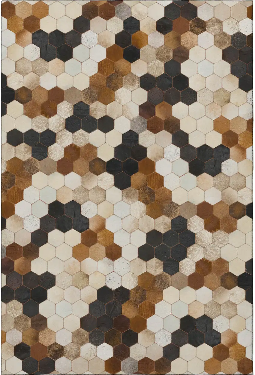 Black Brown And Ivory Geometric Washable Area Rug With UV Protection Photo 4