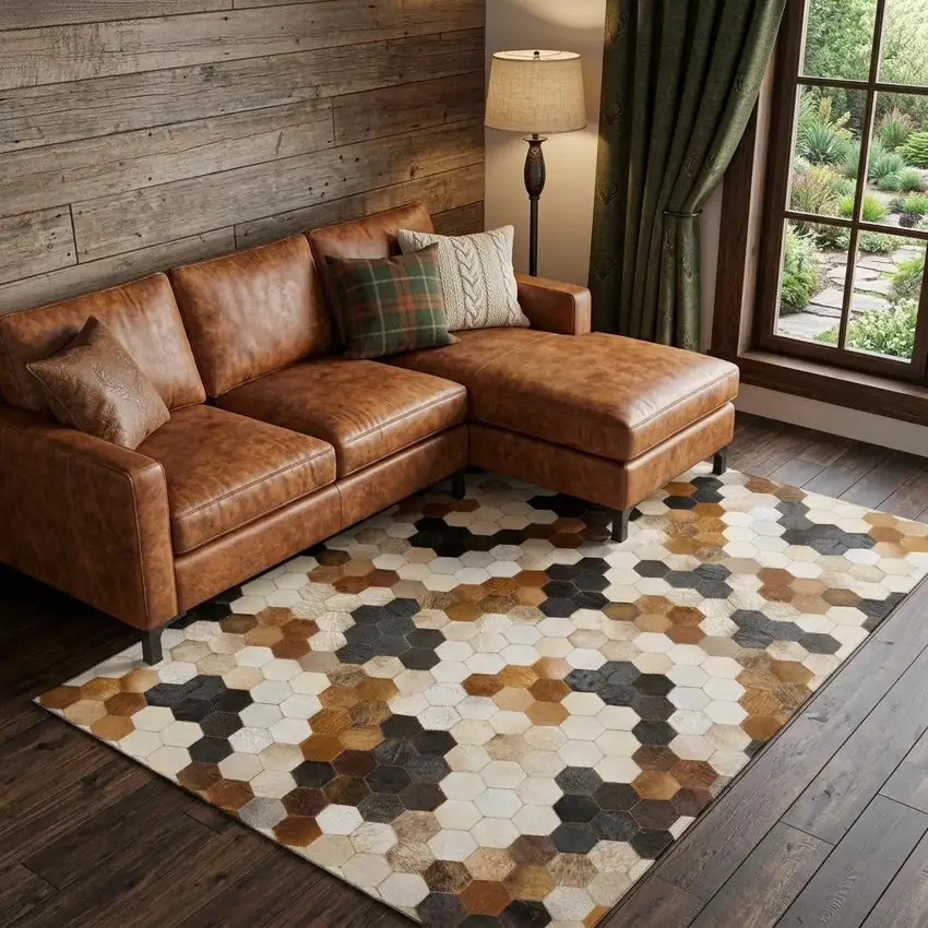 Black Brown And Ivory Geometric Washable Area Rug With UV Protection Photo 1