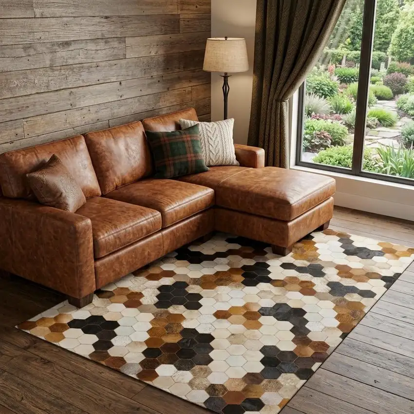 Black Brown And Ivory Geometric Washable Area Rug With UV Protection Photo 1