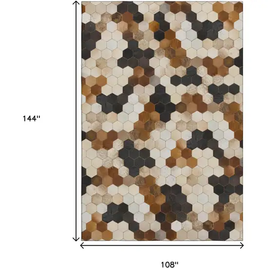 Black Brown And Ivory Geometric Washable Area Rug With UV Protection Photo 3