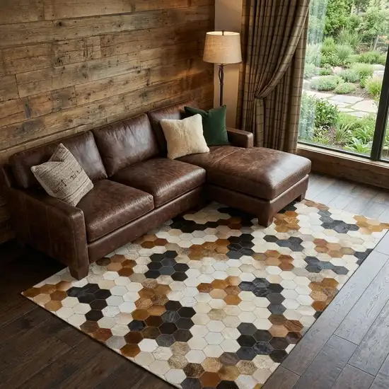 Black Brown And Ivory Geometric Washable Area Rug With UV Protection Photo 1