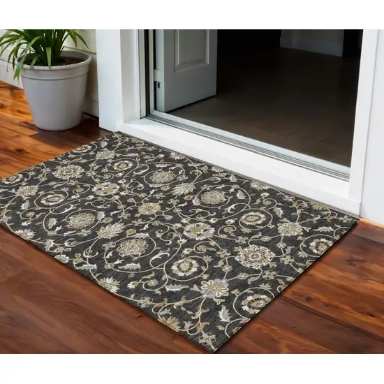 Black Brown And Ivory Moroccan Washable Indoor Outdoor Area Rug Photo 1
