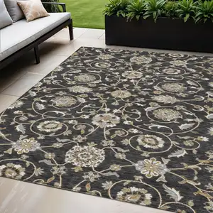 Photo of Black Brown And Ivory Moroccan Washable Indoor Outdoor Area Rug