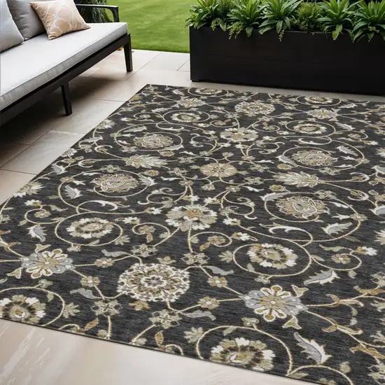 Black Brown And Ivory Moroccan Washable Indoor Outdoor Area Rug Photo 1