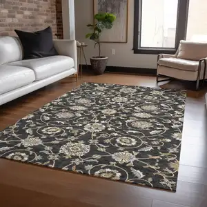 Photo of Black Brown And Ivory Moroccan Washable Indoor Outdoor Area Rug
