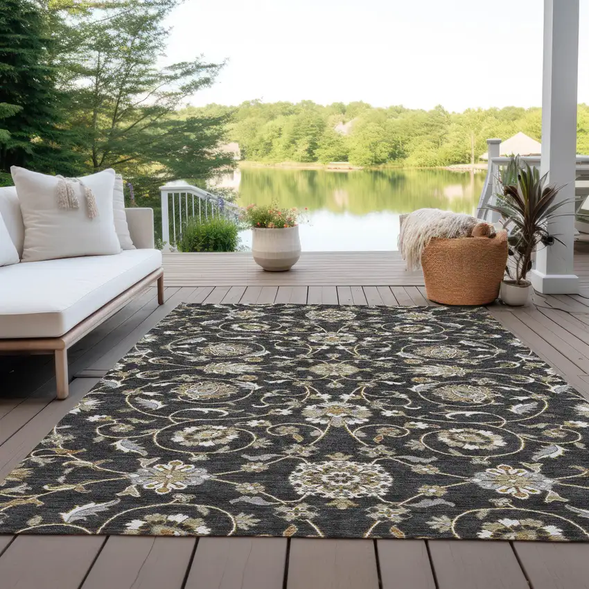 Black Brown And Ivory Moroccan Washable Indoor Outdoor Area Rug Photo 8