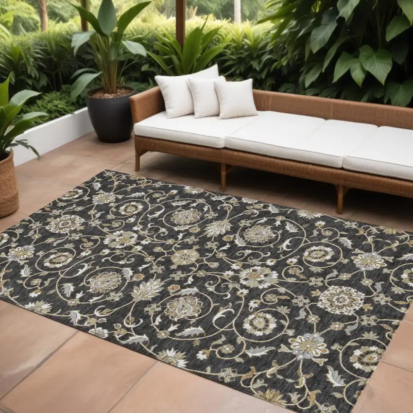 Black Brown And Ivory Moroccan Washable Indoor Outdoor Area Rug Photo 1