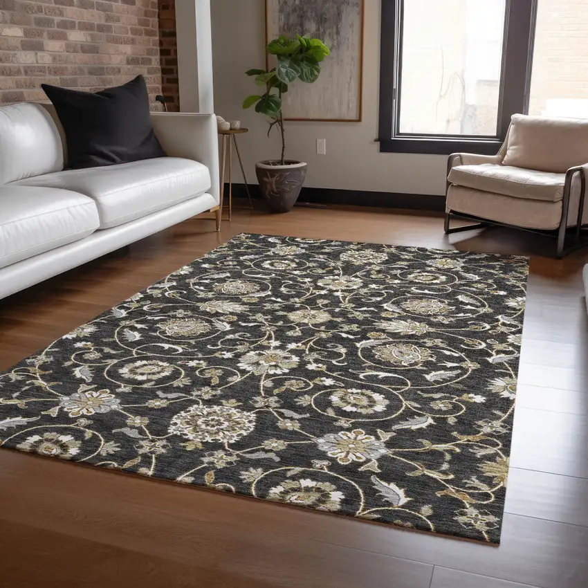 Black Brown And Ivory Moroccan Washable Indoor Outdoor Area Rug Photo 9
