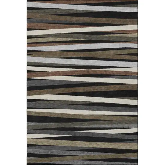 Black Brown And Ivory Striped Washable Area Rug With UV Protection Photo 3