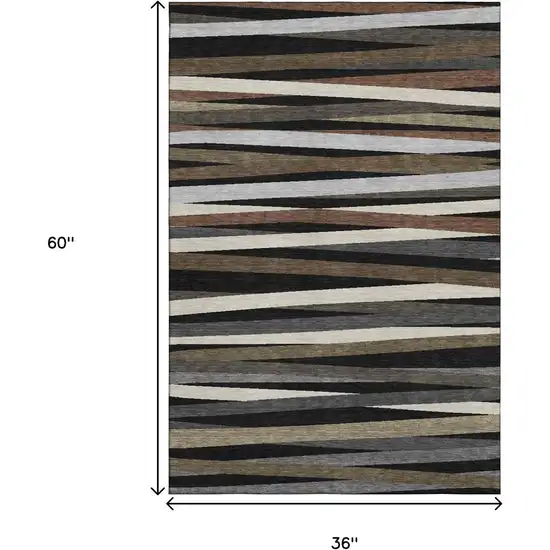 Black Brown And Ivory Striped Washable Area Rug With UV Protection Photo 8