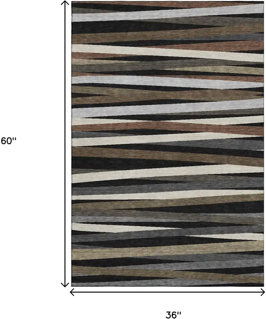 Black Brown And Ivory Striped Washable Area Rug With UV Protection Photo 8