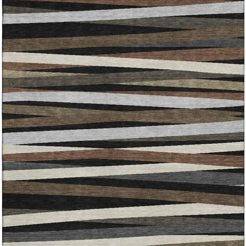 Black Brown And Ivory Striped Washable Area Rug With UV Protection Photo 2