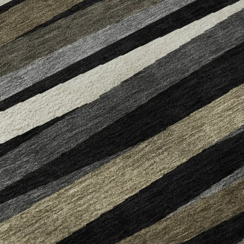 Black Brown And Ivory Striped Washable Area Rug With UV Protection Photo 9