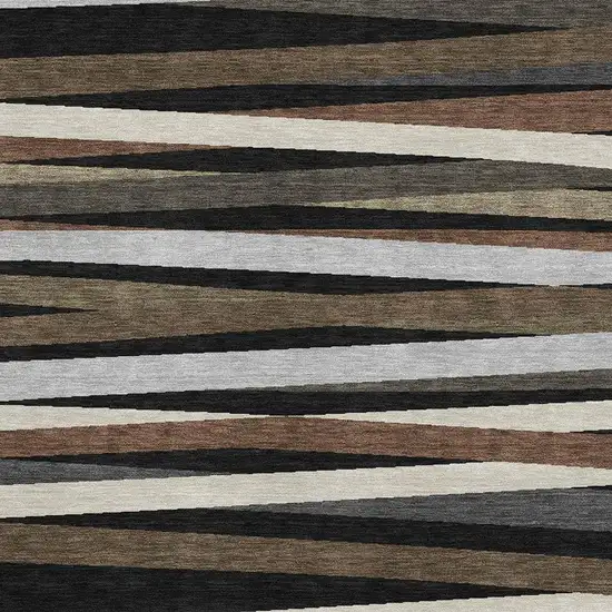 Black Brown And Ivory Striped Washable Area Rug With UV Protection Photo 2