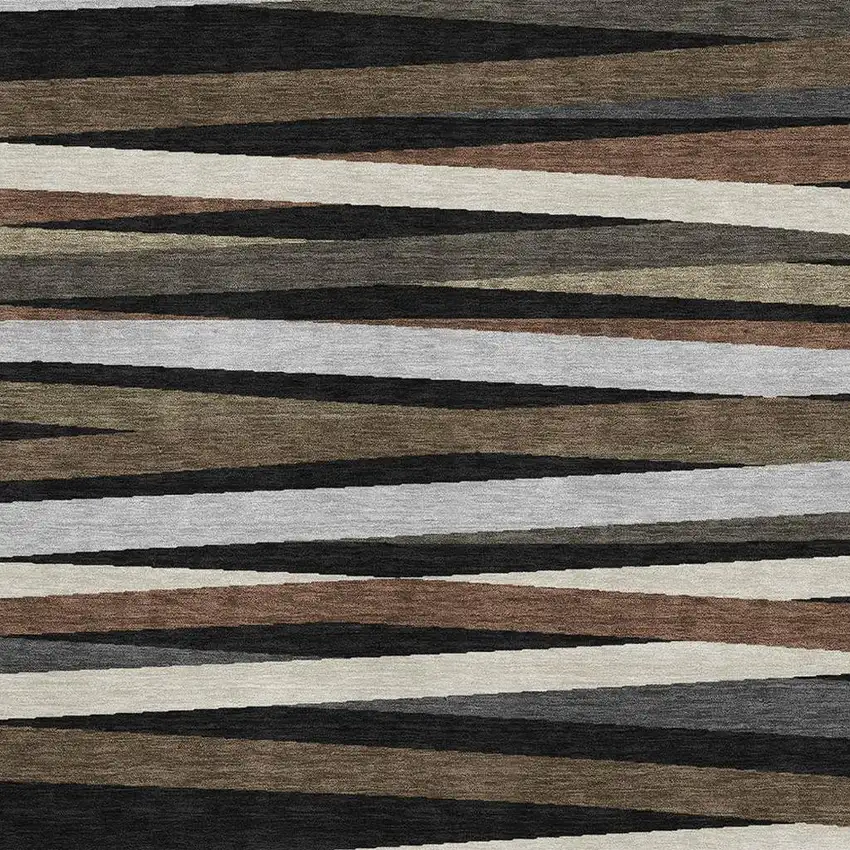 Black Brown And Ivory Striped Washable Area Rug With UV Protection Photo 2