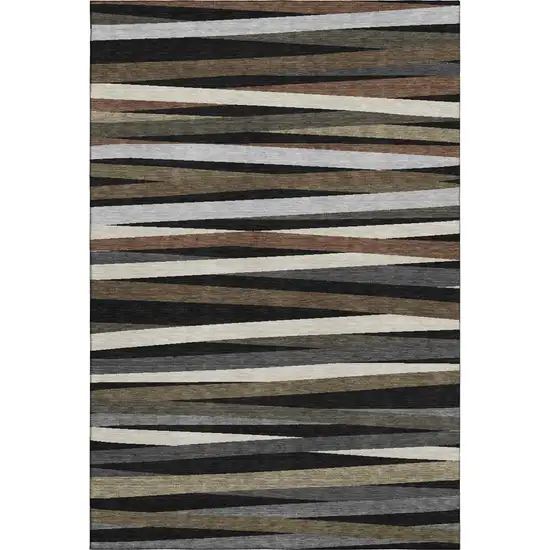 Black Brown And Ivory Striped Washable Area Rug With UV Protection Photo 1
