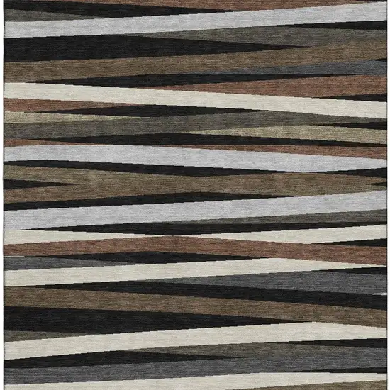 Black Brown And Ivory Striped Washable Area Rug With UV Protection Photo 2