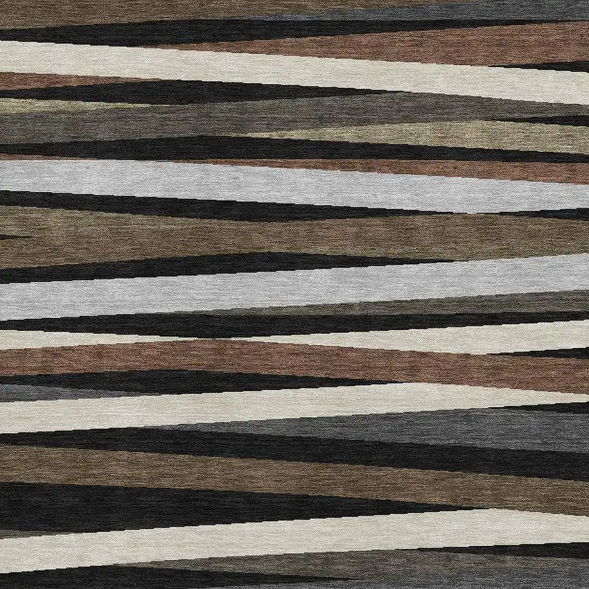 Black Brown And Ivory Striped Washable Area Rug With UV Protection Photo 2