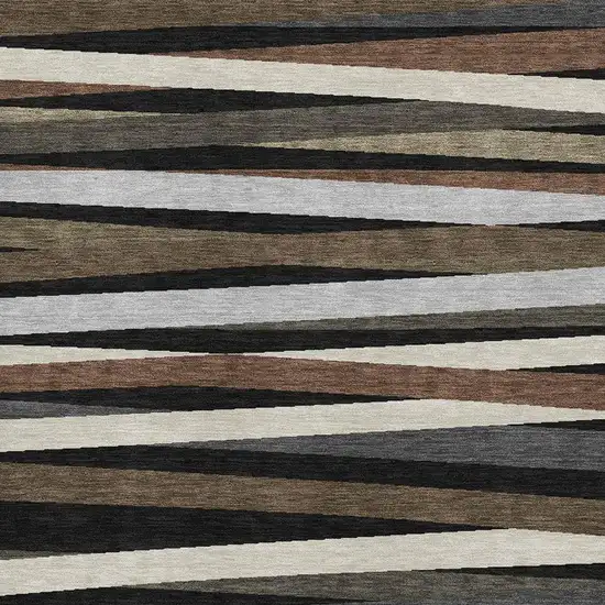 Black Brown And Ivory Striped Washable Area Rug With UV Protection Photo 2