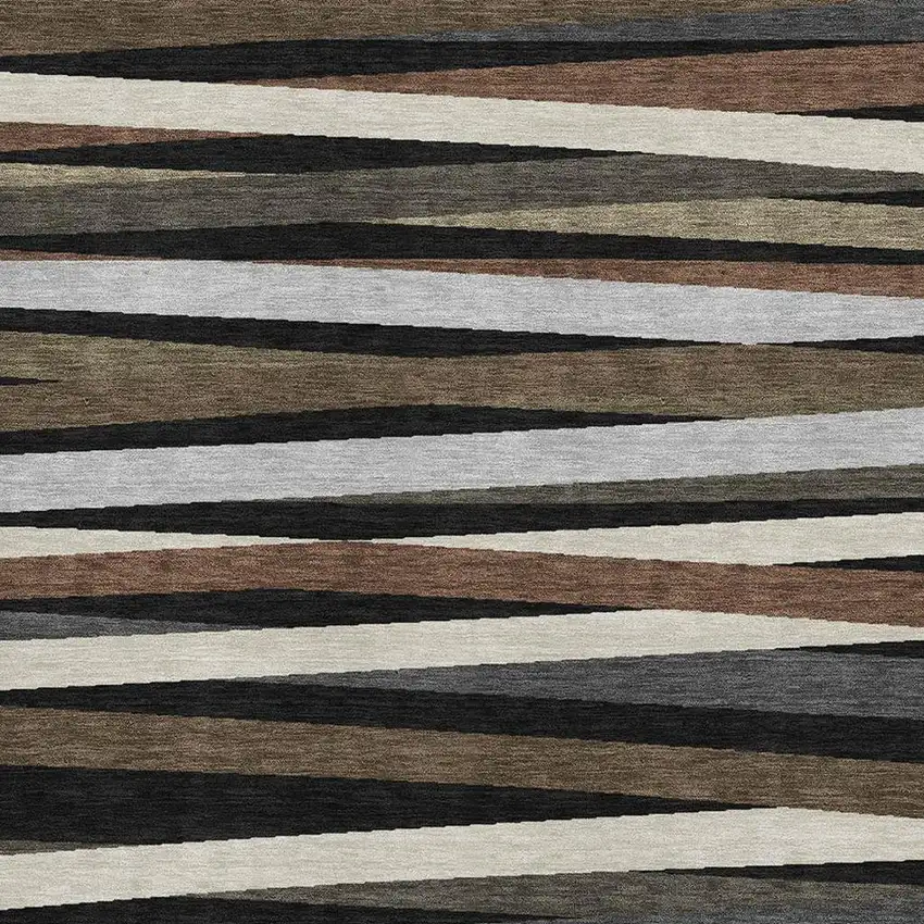 Black Brown And Ivory Striped Washable Area Rug With UV Protection Photo 2