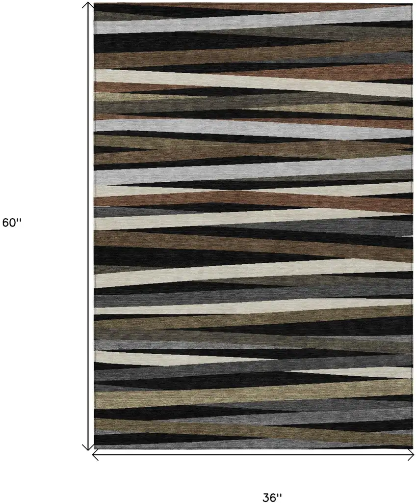 Black Brown And Ivory Striped Washable Indoor Outdoor Area Rug Photo 3