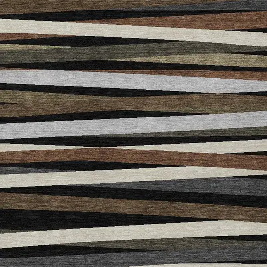 Black Brown And Ivory Striped Washable Indoor Outdoor Area Rug Photo 5