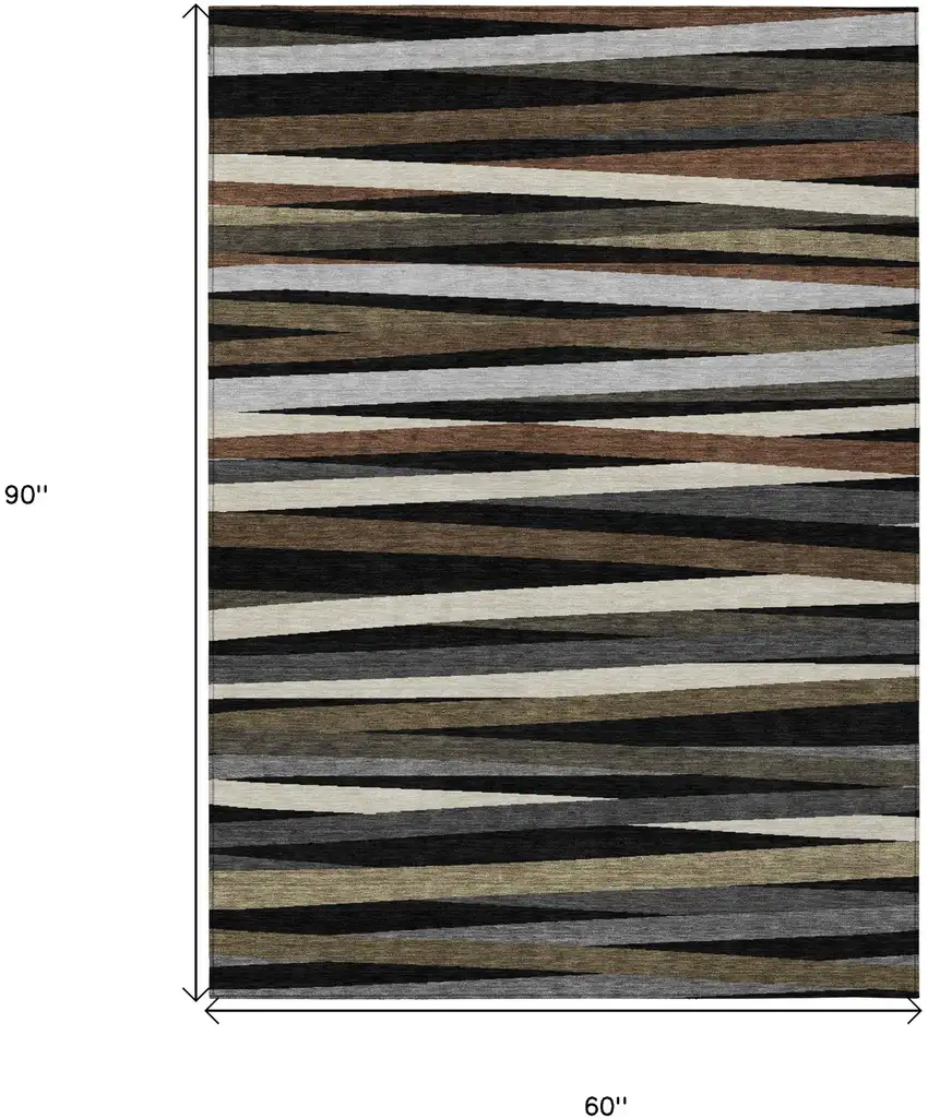 Black Brown And Ivory Striped Washable Indoor Outdoor Area Rug Photo 3