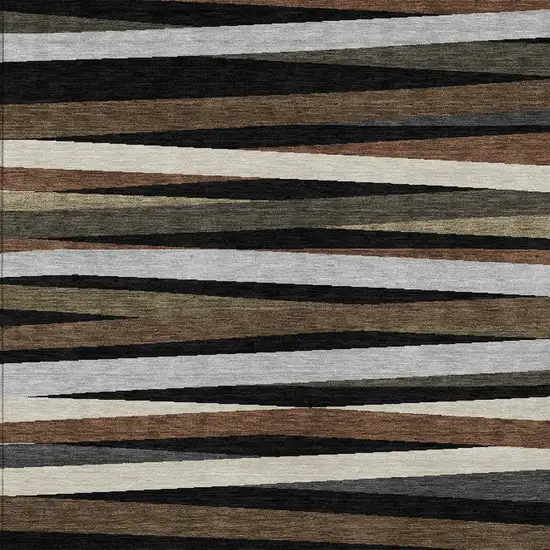 Black Brown And Ivory Striped Washable Indoor Outdoor Area Rug Photo 5