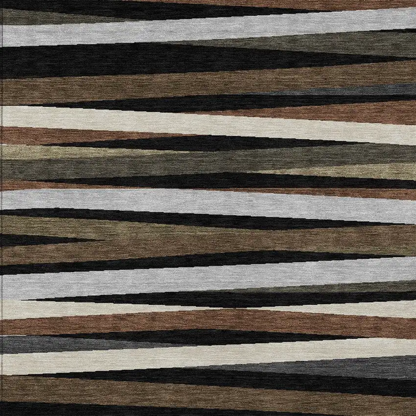Black Brown And Ivory Striped Washable Indoor Outdoor Area Rug Photo 5