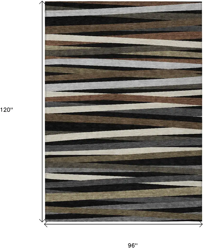 Black Brown And Ivory Striped Washable Indoor Outdoor Area Rug Photo 3