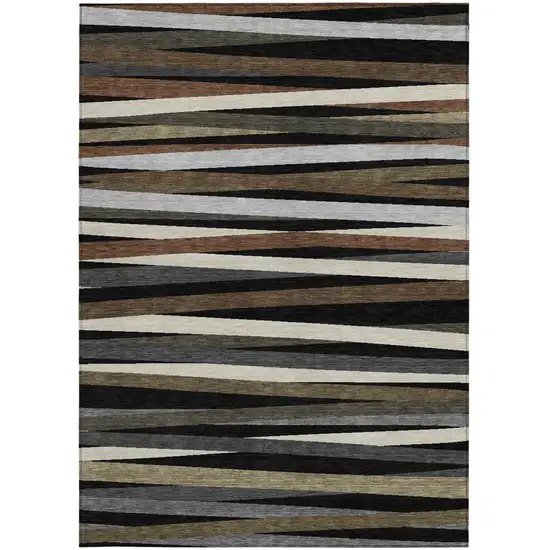 Black Brown And Ivory Striped Washable Indoor Outdoor Area Rug Photo 6