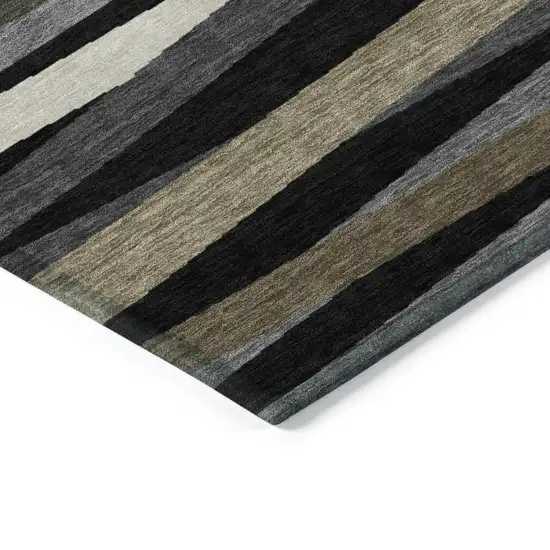 Black Brown And Ivory Striped Washable Indoor Outdoor Area Rug Photo 4
