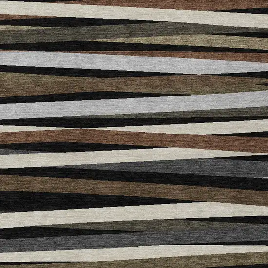 Black Brown And Ivory Striped Washable Indoor Outdoor Area Rug Photo 5