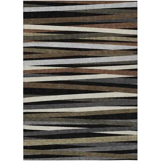 Black Brown And Ivory Striped Washable Indoor Outdoor Area Rug Photo 2