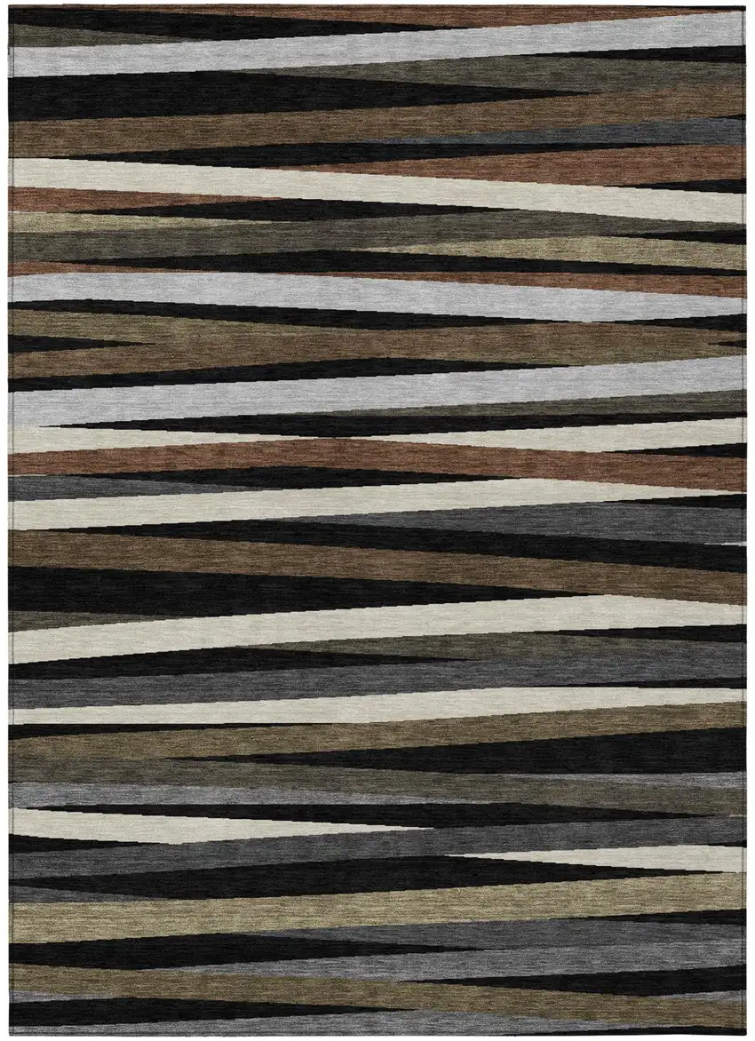 Black Brown And Ivory Striped Washable Indoor Outdoor Area Rug Photo 2