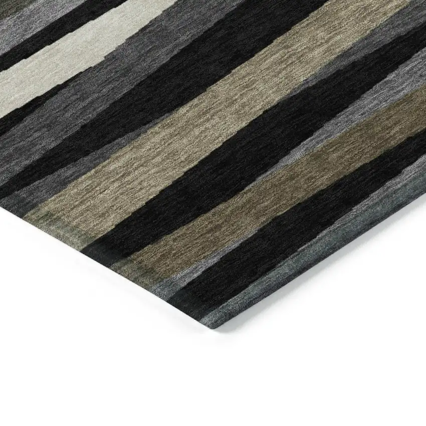 Black Brown And Ivory Striped Washable Indoor Outdoor Area Rug Photo 3