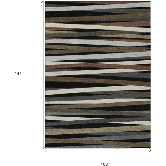 Black Brown And Ivory Striped Washable Indoor Outdoor Area Rug Photo 6