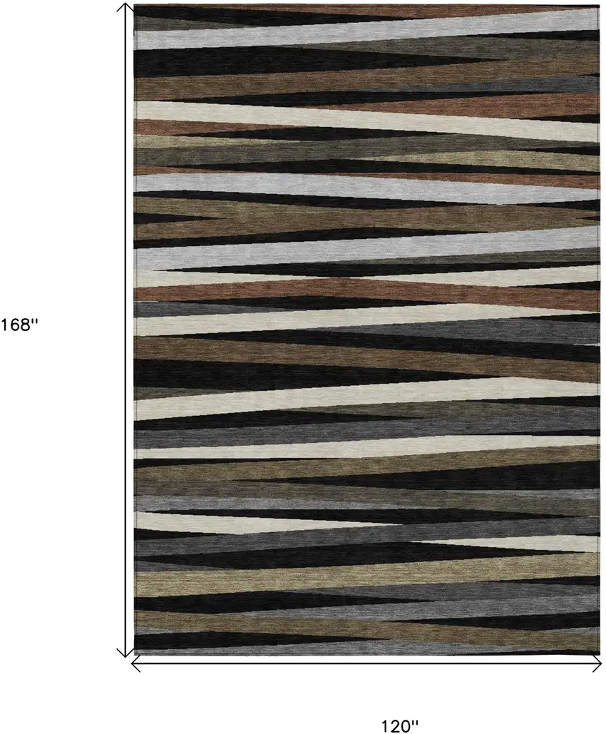Black Brown And Ivory Striped Washable Indoor Outdoor Area Rug Photo 3