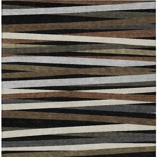 Black Brown And Ivory Striped Washable Indoor Outdoor Area Rug Photo 6