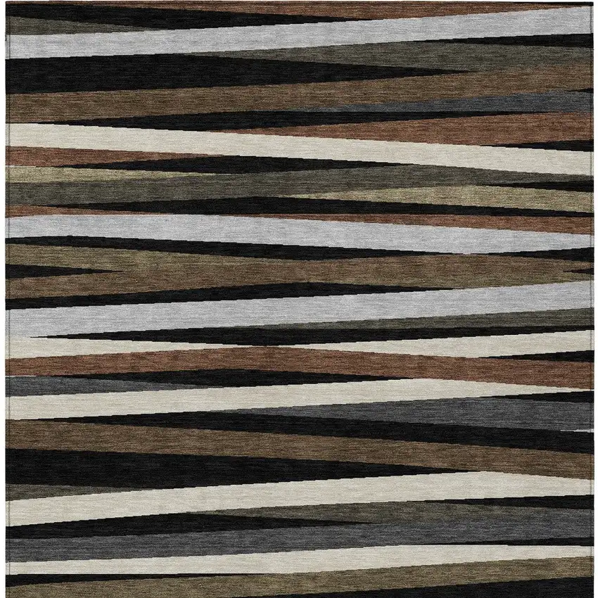 Black Brown And Ivory Striped Washable Indoor Outdoor Area Rug Photo 6
