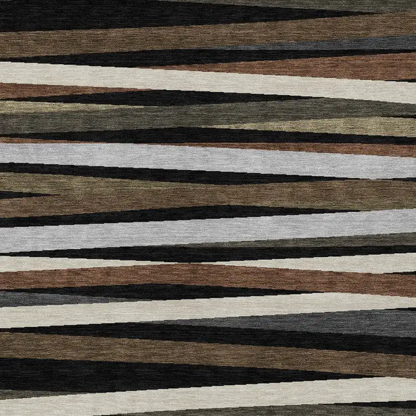 Black Brown And Ivory Striped Washable Indoor Outdoor Area Rug Photo 5