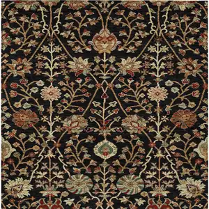 Photo of Black Brown And Red Floral Washable Indoor Outdoor Area Rug