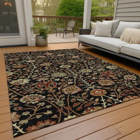 Black Brown And Red Floral Washable Indoor Outdoor Area Rug Photo 9