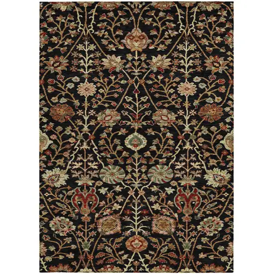 Black Brown And Red Floral Washable Indoor Outdoor Area Rug Photo 7