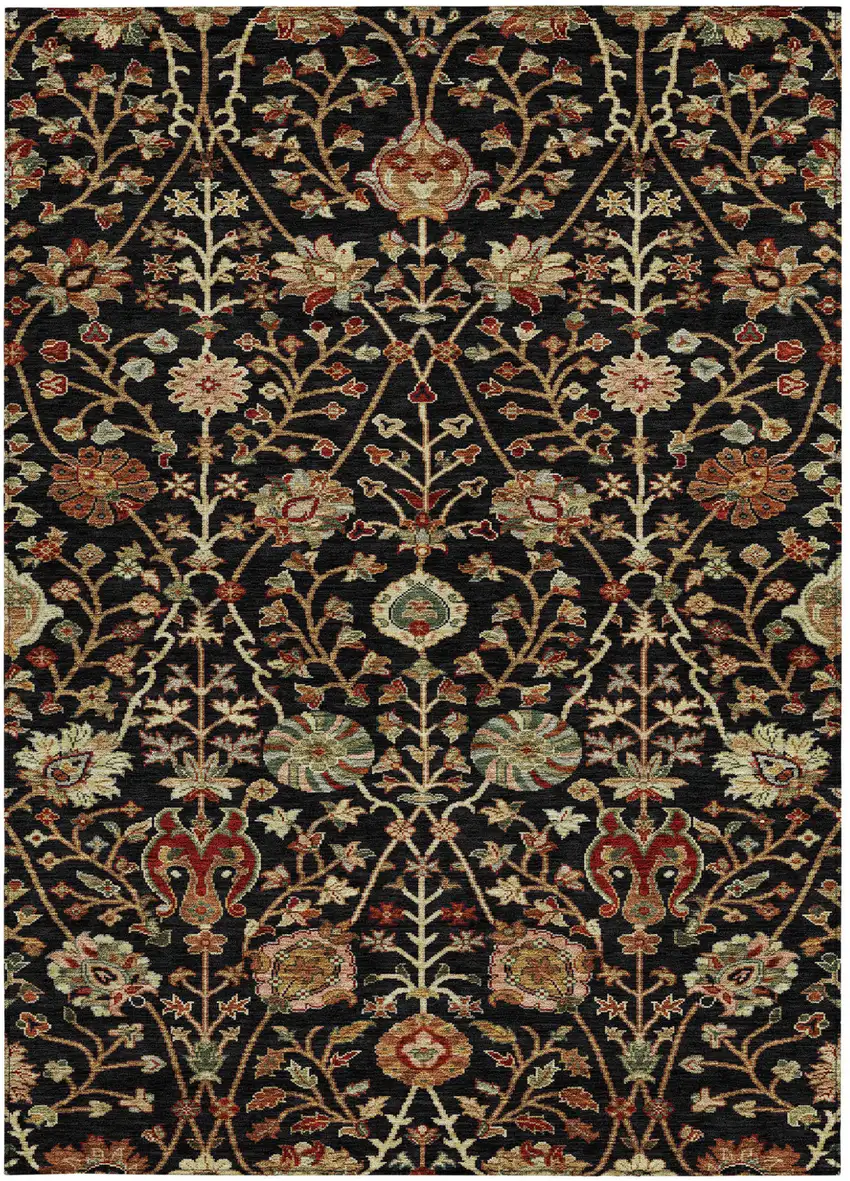 Black Brown And Red Floral Washable Indoor Outdoor Area Rug Photo 7