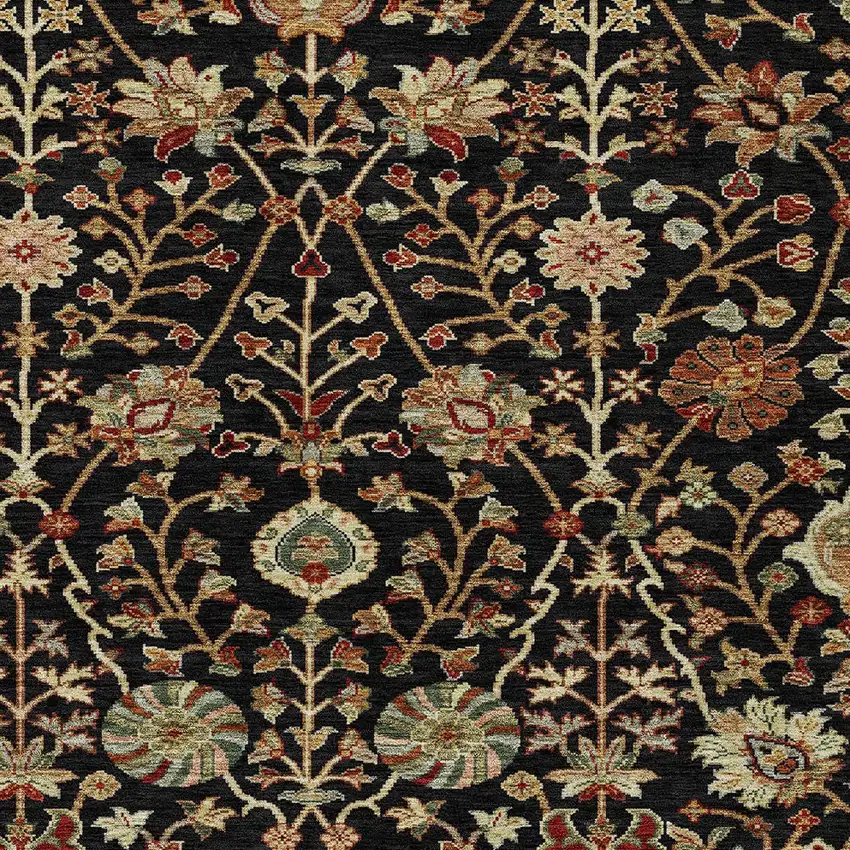 Black Brown And Red Floral Washable Indoor Outdoor Area Rug Photo 6