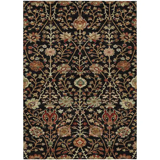 Black Brown And Red Floral Washable Indoor Outdoor Area Rug Photo 2