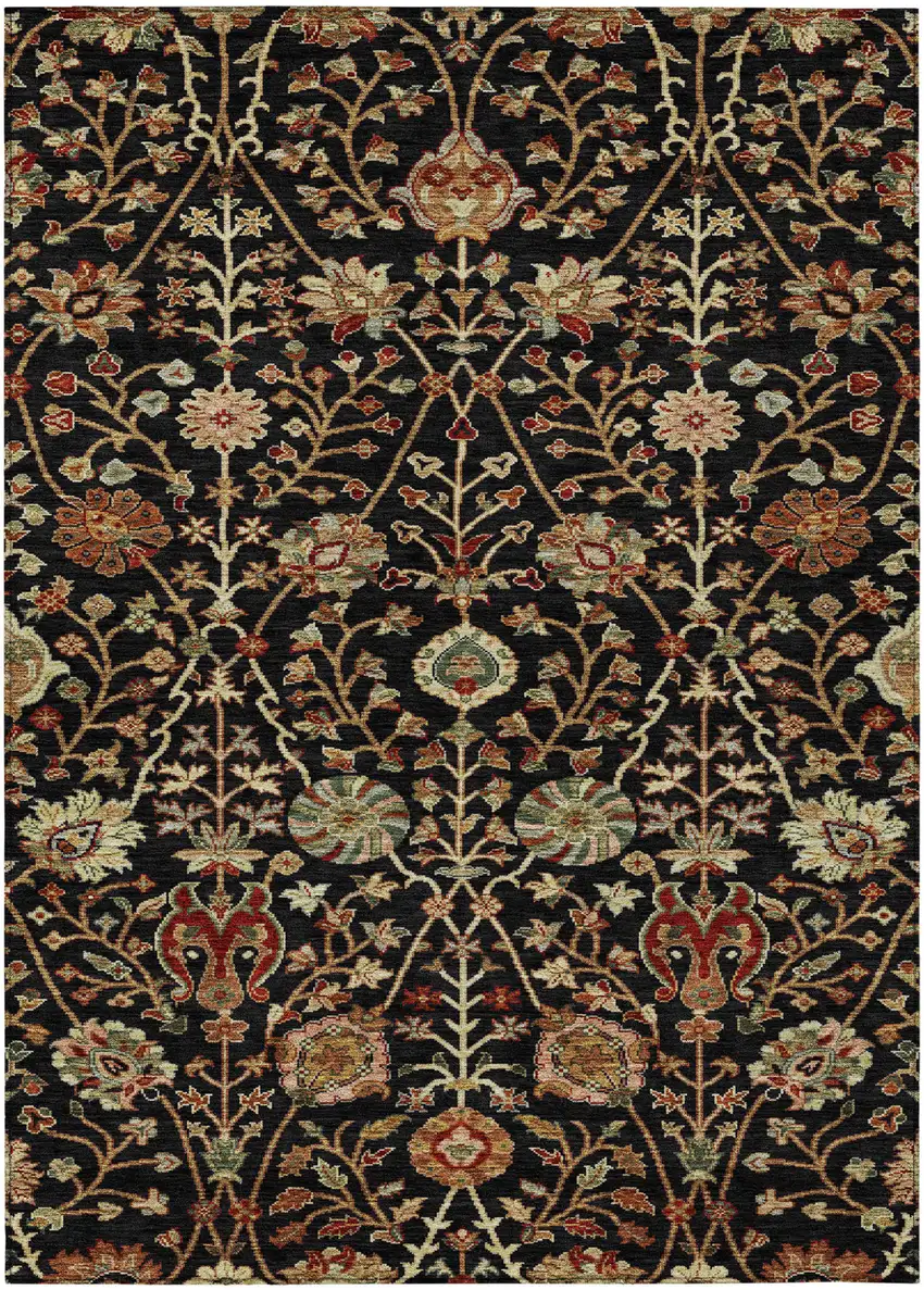 Black Brown And Red Floral Washable Indoor Outdoor Area Rug Photo 2