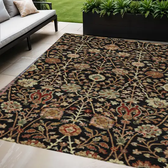 Black Brown And Red Floral Washable Indoor Outdoor Area Rug Photo 1